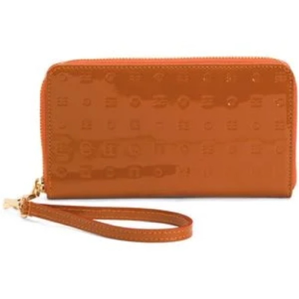 Arcadia Patent leather wallet brown orange camel brown